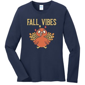 Fall Vibes Funny Thanksgiving Ladies Long Sleeve Shirt