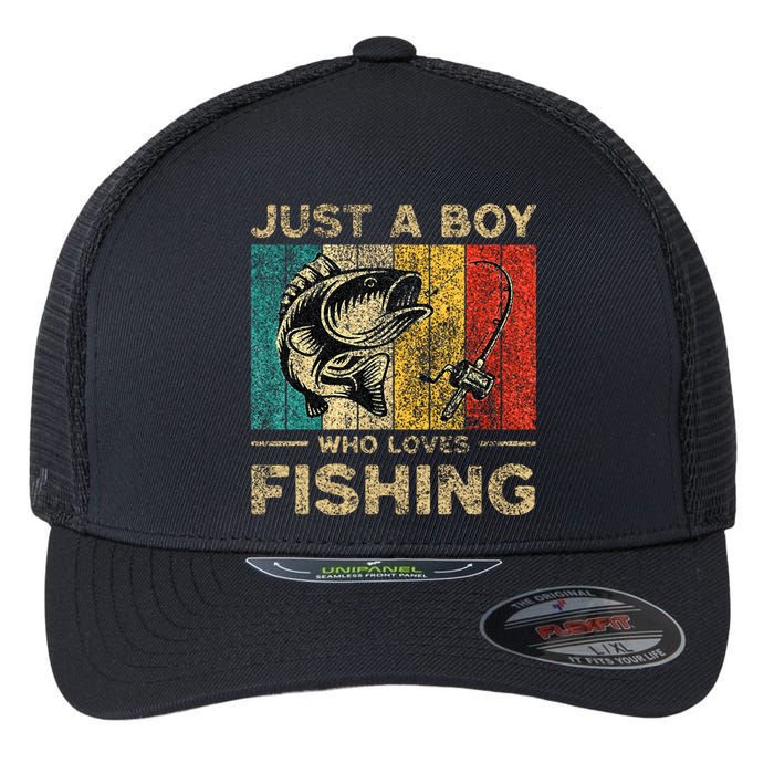 Funny Vintage Fishing Jokes Boy Fisherman Bass Fish Flexfit Unipanel Trucker Cap