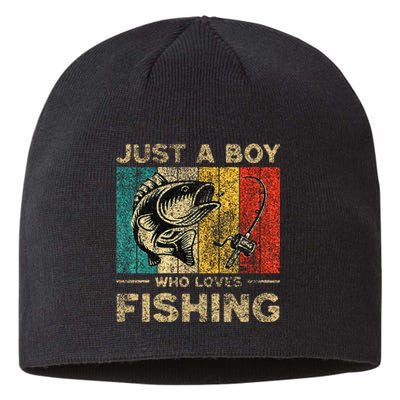 Funny Vintage Fishing Jokes Boy Fisherman Bass Fish Sustainable Beanie