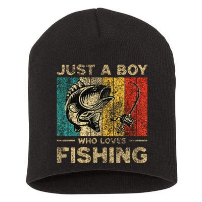 Funny Vintage Fishing Jokes Boy Fisherman Bass Fish Short Acrylic Beanie