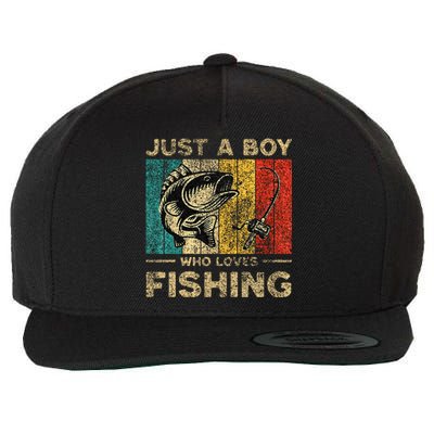 Funny Vintage Fishing Jokes Boy Fisherman Bass Fish Wool Snapback Cap