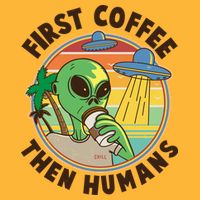 Funny Vintage First Coffee Then Human Alien Coffee Lover Polo