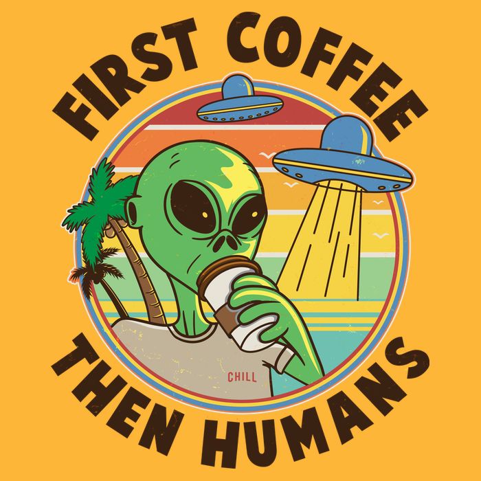 Funny Vintage First Coffee Then Human Alien Coffee Lover Polo