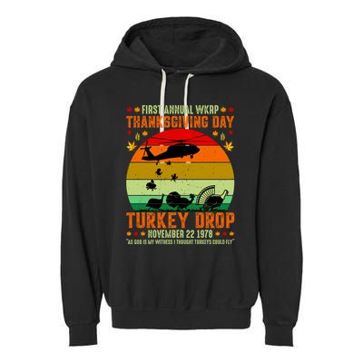 Funny Vintage First Annual WKAP Turkey Drop Garment-Dyed Fleece Hoodie
