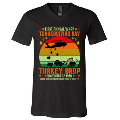 Funny Vintage First Annual WKAP Turkey Drop V-Neck T-Shirt