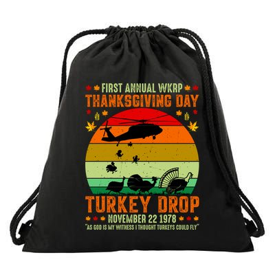 Funny Vintage First Annual WKAP Turkey Drop Drawstring Bag