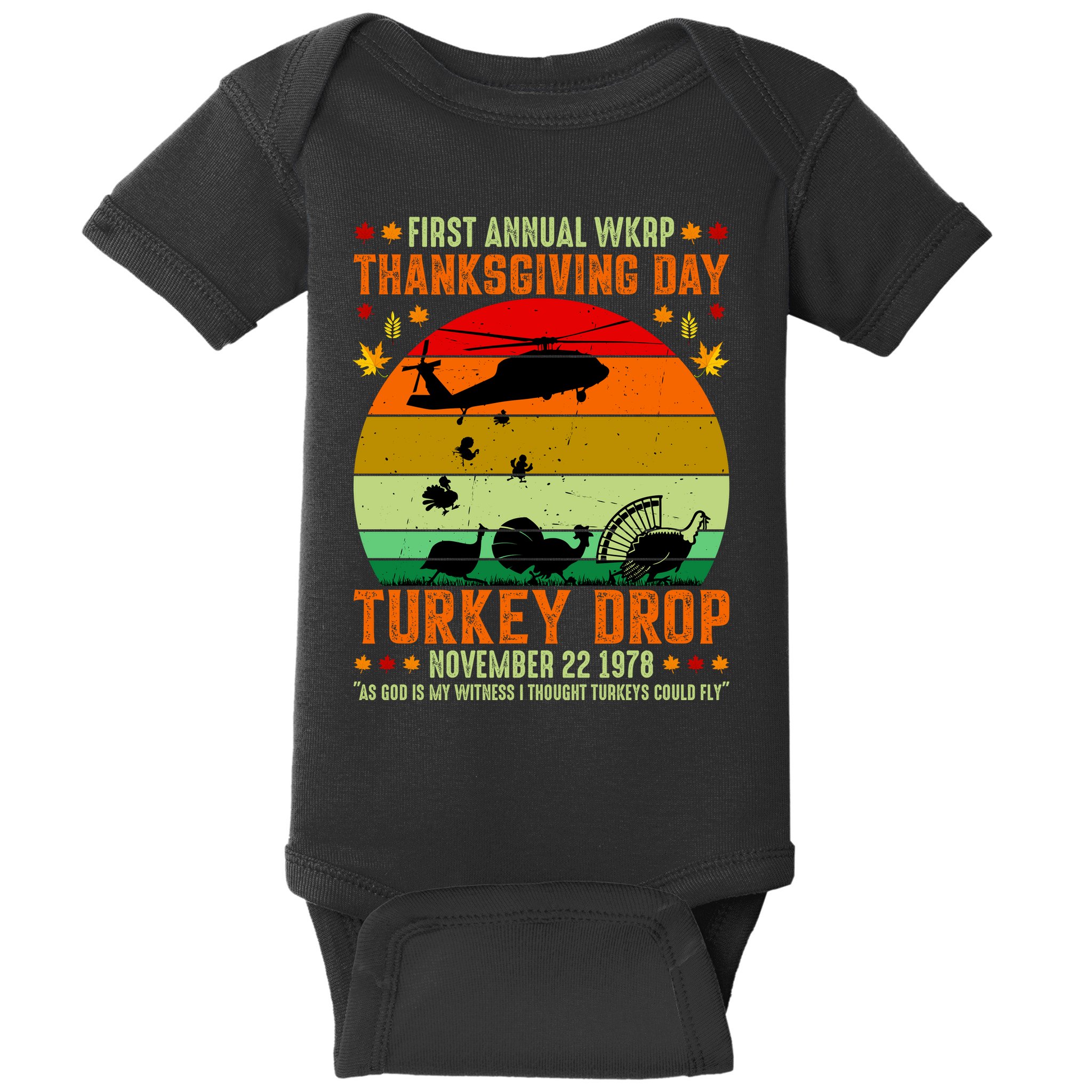 Funny Vintage First Annual WKAP Turkey Drop Baby Bodysuit