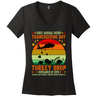 Funny Vintage First Annual WKAP Turkey Drop Women's V-Neck T-Shirt
