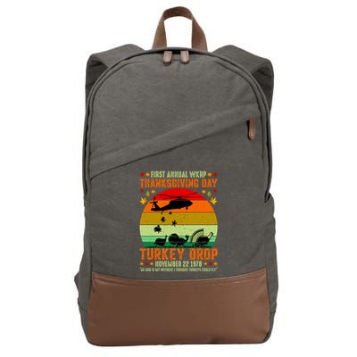 Funny Vintage First Annual WKAP Turkey Drop Cotton Canvas Backpack