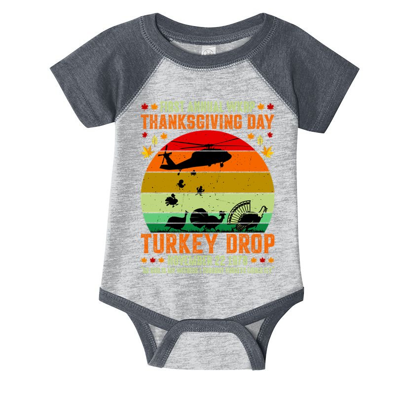 Funny Vintage First Annual WKAP Turkey Drop Infant Baby Jersey Bodysuit