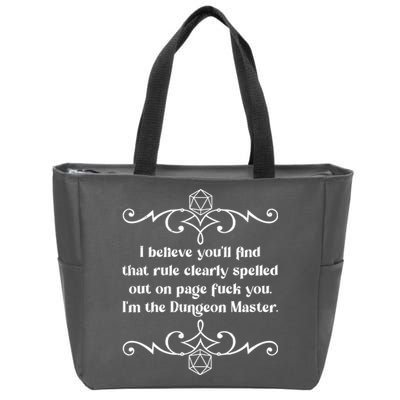 Funny Vintage Fuck You I'm The Dungeon Master Zip Tote Bag