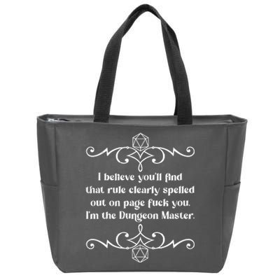 Funny Vintage Fuck You I'm The Dungeon Master Zip Tote Bag