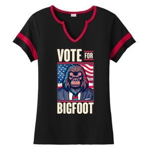 Funny Vote For Bigfoot 2024 Election Ladies Halftime Notch Neck Tee