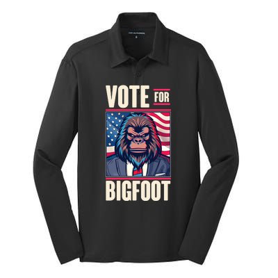 Funny Vote For Bigfoot 2024 Election Silk Touch Performance Long Sleeve Polo