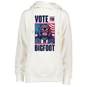 Funny Vote For Bigfoot 2024 Election Womens Funnel Neck Pullover Hood