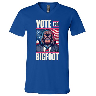 Funny Vote For Bigfoot 2024 Election V-Neck T-Shirt