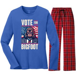 Funny Vote For Bigfoot 2024 Election Women's Long Sleeve Flannel Pajama Set 