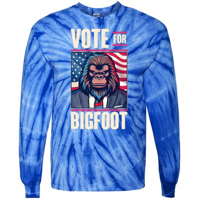 Funny Vote For Bigfoot 2024 Election Tie-Dye Long Sleeve Shirt