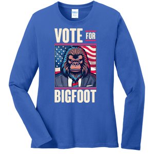 Funny Vote For Bigfoot 2024 Election Ladies Long Sleeve Shirt