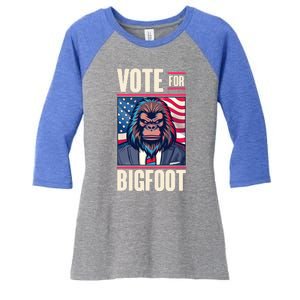 Funny Vote For Bigfoot 2024 Election Women's Tri-Blend 3/4-Sleeve Raglan Shirt