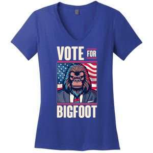 Funny Vote For Bigfoot 2024 Election Women's V-Neck T-Shirt