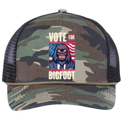 Funny Vote For Bigfoot 2024 Election Retro Rope Trucker Hat Cap