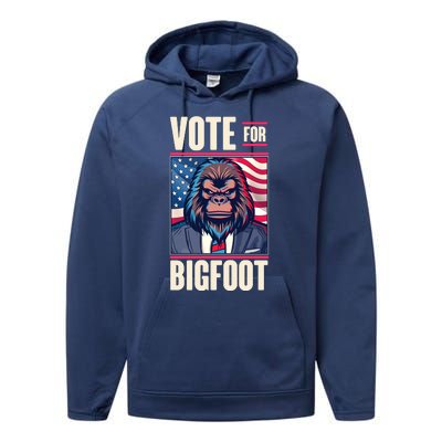 Funny Vote For Bigfoot 2024 Election Performance Fleece Hoodie