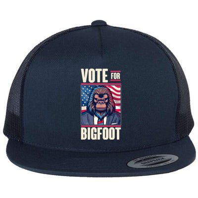 Funny Vote For Bigfoot 2024 Election Flat Bill Trucker Hat