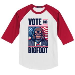 Funny Vote For Bigfoot 2024 Election Kids Colorblock Raglan Jersey