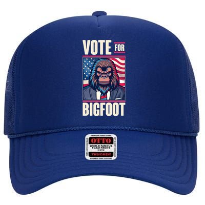 Funny Vote For Bigfoot 2024 Election High Crown Mesh Back Trucker Hat