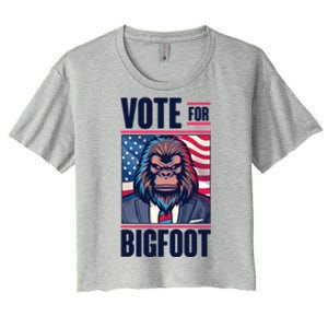 Funny Vote For Bigfoot 2024 Election Women's Crop Top Tee