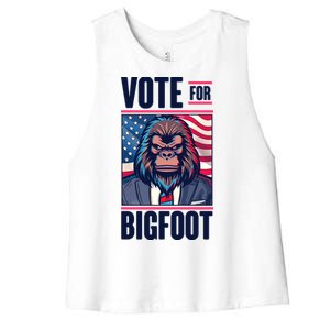 Funny Vote For Bigfoot 2024 Election Women's Racerback Cropped Tank