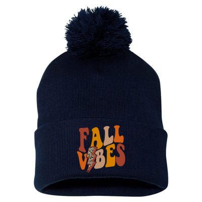 Fall Vibes Fall Season Lighting Bolt Pom Pom 12in Knit Beanie