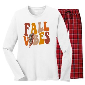 Fall Vibes Fall Season Lighting Bolt Women's Long Sleeve Flannel Pajama Set 