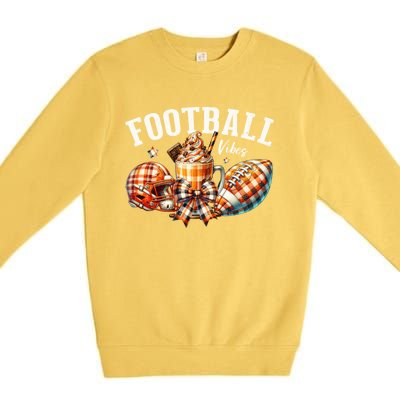 Football Vibes Fall Plaid Coquette Bow Fall Premium Crewneck Sweatshirt