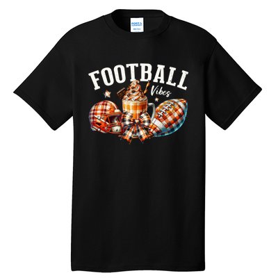 Football Vibes Fall Plaid Coquette Bow Fall Tall T-Shirt