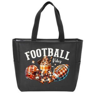 Football Vibes Fall Plaid Coquette Bow Fall Zip Tote Bag