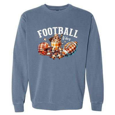 Football Vibes Fall Plaid Coquette Bow Fall Garment-Dyed Sweatshirt