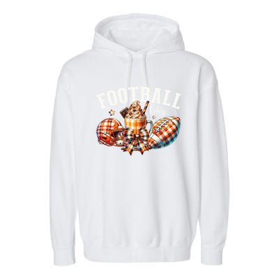 Football Vibes Fall Plaid Coquette Bow Fall Garment-Dyed Fleece Hoodie