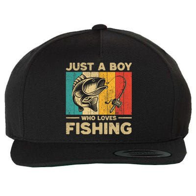 Funny Vintage Fishing Jokes Boy Fisherman Bass Fish Wool Snapback Cap