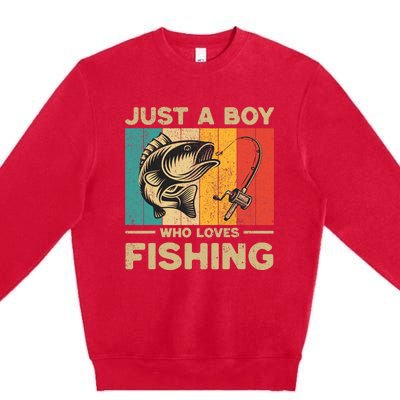 Funny Vintage Fishing Jokes Boy Fisherman Bass Fish Premium Crewneck Sweatshirt