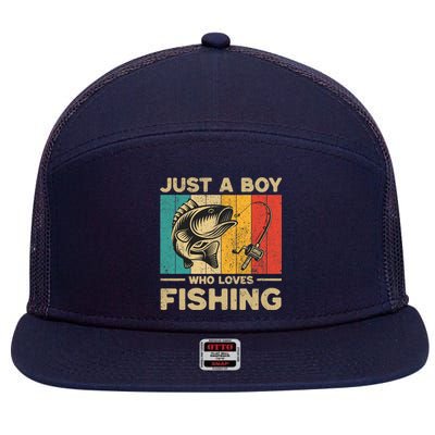 Funny Vintage Fishing Jokes Boy Fisherman Bass Fish 7 Panel Mesh Trucker Snapback Hat