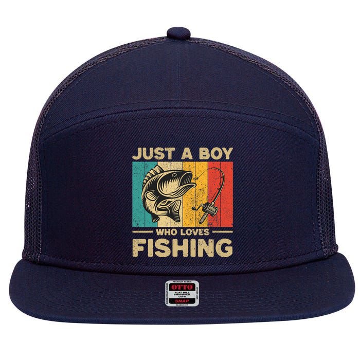 Funny Vintage Fishing Jokes Boy Fisherman Bass Fish 7 Panel Mesh Trucker Snapback Hat