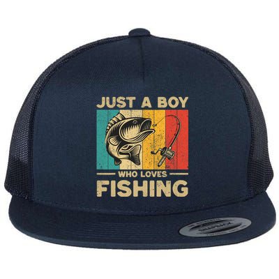 Funny Vintage Fishing Jokes Boy Fisherman Bass Fish Flat Bill Trucker Hat