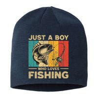 Funny Vintage Fishing Jokes Boy Fisherman Bass Fish Sustainable Beanie