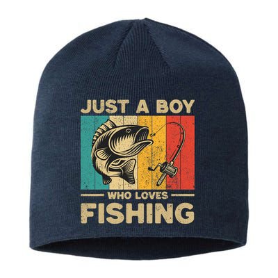 Funny Vintage Fishing Jokes Boy Fisherman Bass Fish Sustainable Beanie