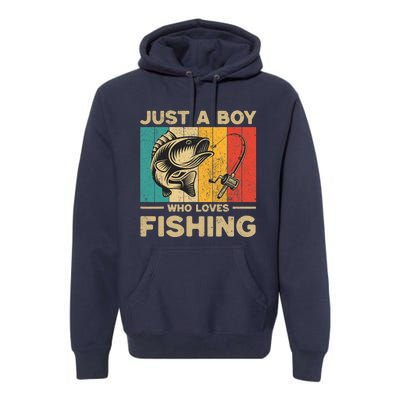 Funny Vintage Fishing Jokes Boy Fisherman Bass Fish Premium Hoodie