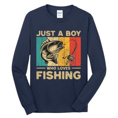 Funny Vintage Fishing Jokes Boy Fisherman Bass Fish Tall Long Sleeve T-Shirt