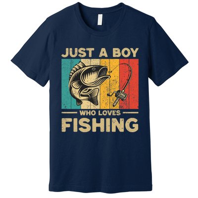 Funny Vintage Fishing Jokes Boy Fisherman Bass Fish Premium T-Shirt