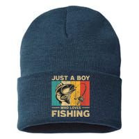 Funny Vintage Fishing Jokes Boy Fisherman Bass Fish Sustainable Knit Beanie